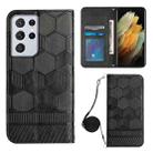 For Samsung Galaxy S21 Ultra 5G Crossbody Football Texture Magnetic PU Phone Case(Black) - 1