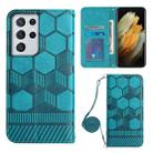 For Samsung Galaxy S21 Ultra 5G Crossbody Football Texture Magnetic PU Phone Case(Light Blue) - 1