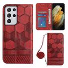 For Samsung Galaxy S21 Ultra 5G Crossbody Football Texture Magnetic PU Phone Case(Red) - 1