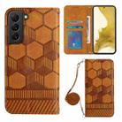 For Samsung Galaxy S22+ 5G Crossbody Football Texture Magnetic PU Phone Case(Khaki) - 1