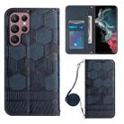 For Samsung Galaxy S22 Ultra 5G Crossbody Football Texture Magnetic PU Phone Case(Dark Blue) - 1