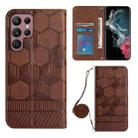 For Samsung Galaxy S22 Ultra 5G Crossbody Football Texture Magnetic PU Phone Case(Brown) - 1