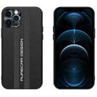 For iPhone 12 Pro Carbon Fiber Texture Plain Leather Phone Case(Black) - 1