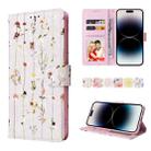 For iPhone 14 Pro Bronzing Painting RFID Leather Case(Dreid Flower World) - 1