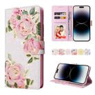 For iPhone 14 Pro Bronzing Painting RFID Leather Case(Rose Flower) - 1