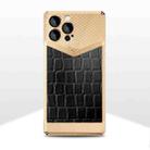 For iPhone 13 Crocodile Texture Electroplate Leather Phone Case(Gold+Black) - 1