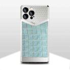 For iPhone 13 Crocodile Texture Electroplate Leather Phone Case(Silver+Sky Blue) - 1
