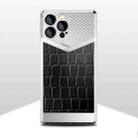 For iPhone 12 Crocodile Texture Electroplate Leather Phone Case(Silver+Black) - 1