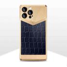 For iPhone 12 Pro Crocodile Texture Electroplate Leather Phone Case(Gold+Dark Blue) - 1