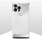 For iPhone 11 Crocodile Texture Electroplate Leather Phone Case (Silver+White) - 1