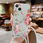 For iPhone 14 Plus Lanyard Small Floral TPU Phone Case (Mint Green) - 1