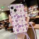 For iPhone 14 Plus Lanyard Small Floral TPU Phone Case (Purple Pink) - 1