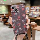 For iPhone 14 Plus Lanyard Small Floral TPU Phone Case (Purple Red) - 1