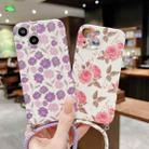For iPhone 14 Plus Lanyard Small Floral TPU Phone Case (Purple Red) - 2