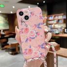 For iPhone 14 Pro Lanyard Small Floral TPU Phone Case(Pink) - 1