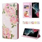 For Samsung Galaxy S22 Ultra Bronzing Painting RFID Leather Case(Rose Flower) - 1