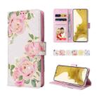 For Samsung Galaxy S22 Plus Bronzing Painting RFID Leather Case(Rose Flower) - 1