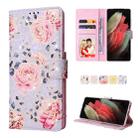 For Samsung Galaxy S21 Ultra Bronzing Painting RFID Leather Case(Pastoral Rose) - 1