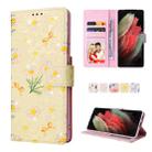 For Samsung Galaxy S21 Ultra Bronzing Painting RFID Leather Case(Yellow Daisy) - 1