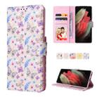 For Samsung Galaxy S21 Ultra Bronzing Painting RFID Leather Case(Pansies) - 1