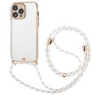 For iPhone 14 Plus Electroplated Two-color TPU Phone Case with Lanyard (White) - 1