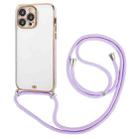 For iPhone 14 Pro Electroplated Two-color TPU Phone Case with Lanyard(Purple) - 1