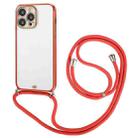 For iPhone 14 Pro Max Electroplated Two-color TPU Phone Case with Lanyard (Red) - 1