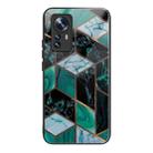 For Xiaomi 12 Pro Abstract Marble Pattern Glass Protective Case(Rhombus Dark Green) - 1