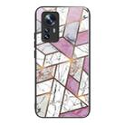 For Xiaomi 12 Pro Abstract Marble Pattern Glass Protective Case(Rhombus White Purple) - 1