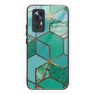 For Xiaomi 12X Abstract Marble Pattern Glass Protective Case(Rhombus Green) - 1