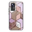 For Xiaomi 12X Abstract Marble Pattern Glass Protective Case(Rhombus Orange Purple) - 1