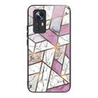 For Xiaomi 12X Abstract Marble Pattern Glass Protective Case(Rhombus White Purple) - 1