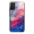 For Samsung Galaxy M23 Abstract Marble Pattern Glass Protective Case(Abstract Red) - 1