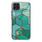 For Samsung Galaxy M33 5G Abstract Marble Pattern Glass Protective Case(Rhombus Green) - 1