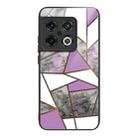 For OnePlus 10 Pro Abstract Marble Pattern Glass Protective Case(Rhombus Gray Purple) - 1