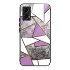 For Xiaomi Redmi Note 11T Pro Abstract Marble Pattern Glass Protective Case(Rhombus Gray Purple) - 1