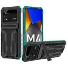 For Xiaomi Poco M4 Pro 4G Kickstand Armor Card Wallet Phone Case(Dark Green) - 1