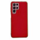 For Samsung Galaxy S22 Ultra 5G Genuine Leather Luolai Series Nano Electroplating Phone Case(Red) - 1