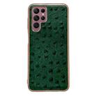 For Samsung Galaxy S22 Ultra 5G Genuine Leather Ostrich Texture Series Nano Electroplating Phone Case(Green) - 1