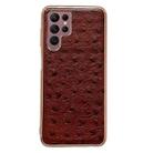 For Samsung Galaxy S22 Ultra 5G Genuine Leather Ostrich Texture Series Nano Electroplating Phone Case(Brown) - 1