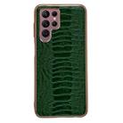 For Samsung Galaxy S22 Ultra 5G Genuine Leather Weilai Series Nano Electroplating Phone Case(Green) - 1