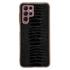 For Samsung Galaxy S22 Ultra 5G Genuine Leather Weilai Series Nano Electroplating Phone Case(Black) - 1