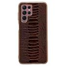 For Samsung Galaxy S22 Ultra 5G Genuine Leather Weilai Series Nano Electroplating Phone Case(Brown) - 1