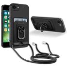 Ring Kickstand Card Wallet TPU Phone Case with Lanyard For iPhone 7/8/SE 2022 / SE 2020(Black) - 1
