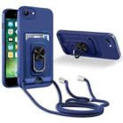 Ring Kickstand Card Wallet TPU Phone Case with Lanyard For iPhone 7/8/SE 2022 / SE 2020(Blue) - 1