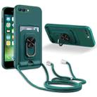 Ring Kickstand Card Wallet TPU Phone Case with Lanyard For iPhone 7 Plus/8 Plus(Night Green) - 1