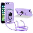 Ring Kickstand Card Wallet TPU Phone Case with Lanyard For iPhone 7 Plus/8 Plus(Purple) - 1
