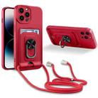 For iPhone 14 Pro Max Ring Kickstand Card Wallet TPU Phone Case with Lanyard For iPhone 14 Pro  Max(Red) - 1