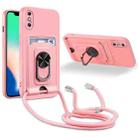 For iPhone X / XS Ring Kickstand Card Wallet TPU Phone Case with Lanyard(Pink) - 1