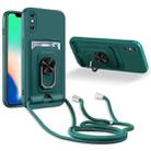 For iPhone X / XS Ring Kickstand Card Wallet TPU Phone Case with Lanyard(Night Green) - 1